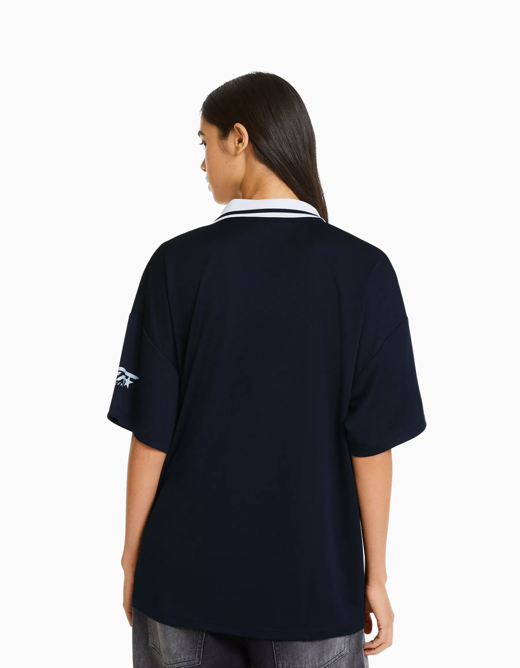 BERSHKA T-shirt manches courtes col polo football Marine Flash Sale