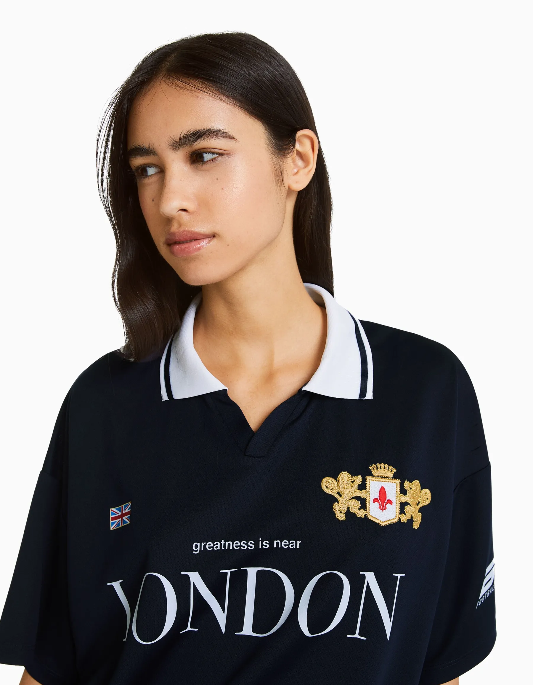 BERSHKA T-shirt manches courtes col polo football Marine Flash Sale