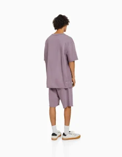 BERSHKA T-shirt manches courtes effet délavé Noir Clearance
