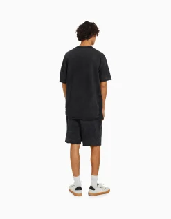 BERSHKA T-shirt manches courtes effet délavé Noir Discount