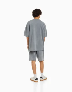 BERSHKA T-shirt manches courtes effet délavé Noir Cheap