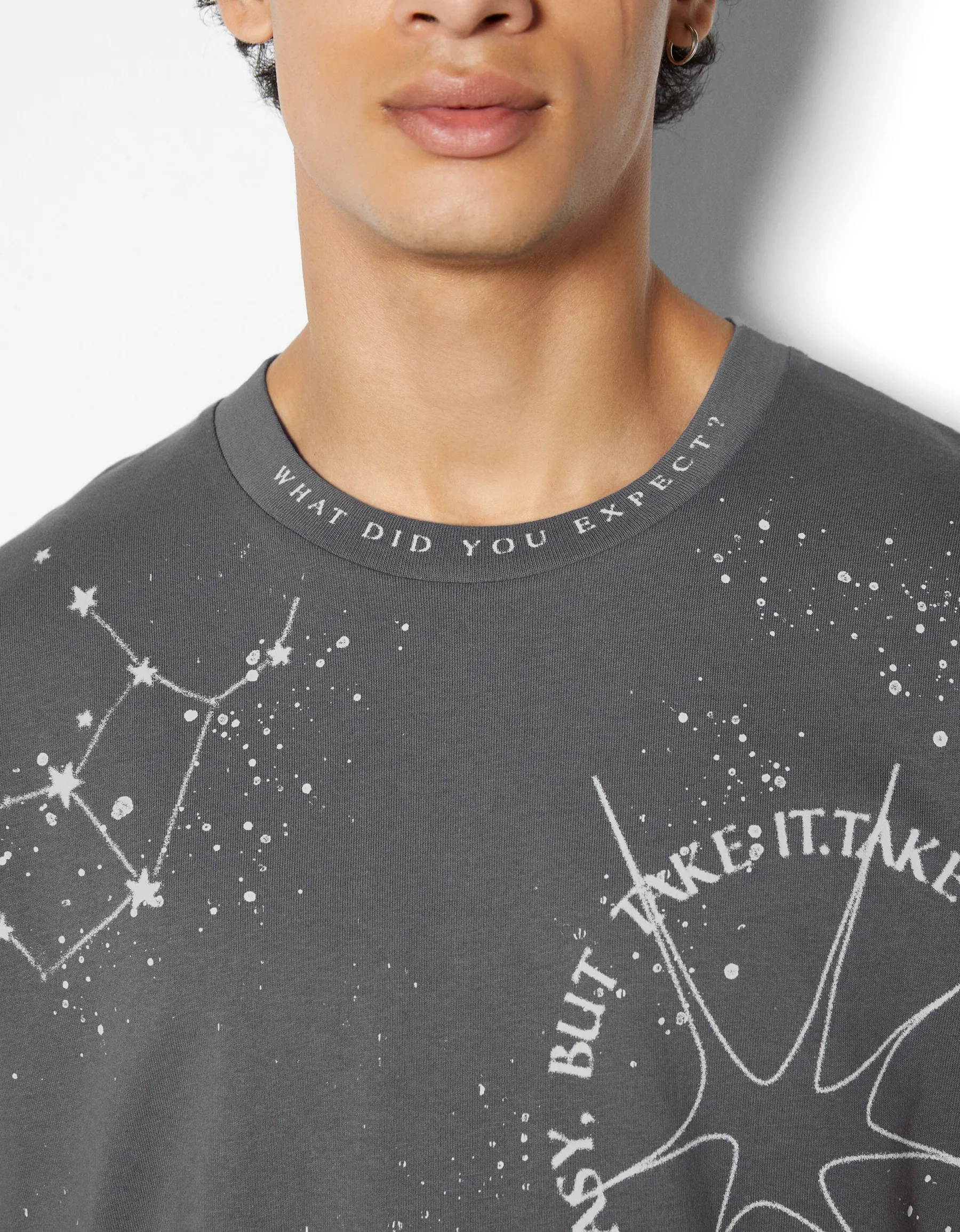 BERSHKA T-shirt manches courtes extra loose imprimé ésotérique Camel Cheap
