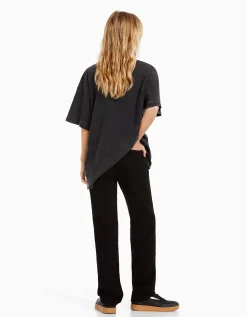 BERSHKA T-shirt manches courtes imprimé Noir Sale