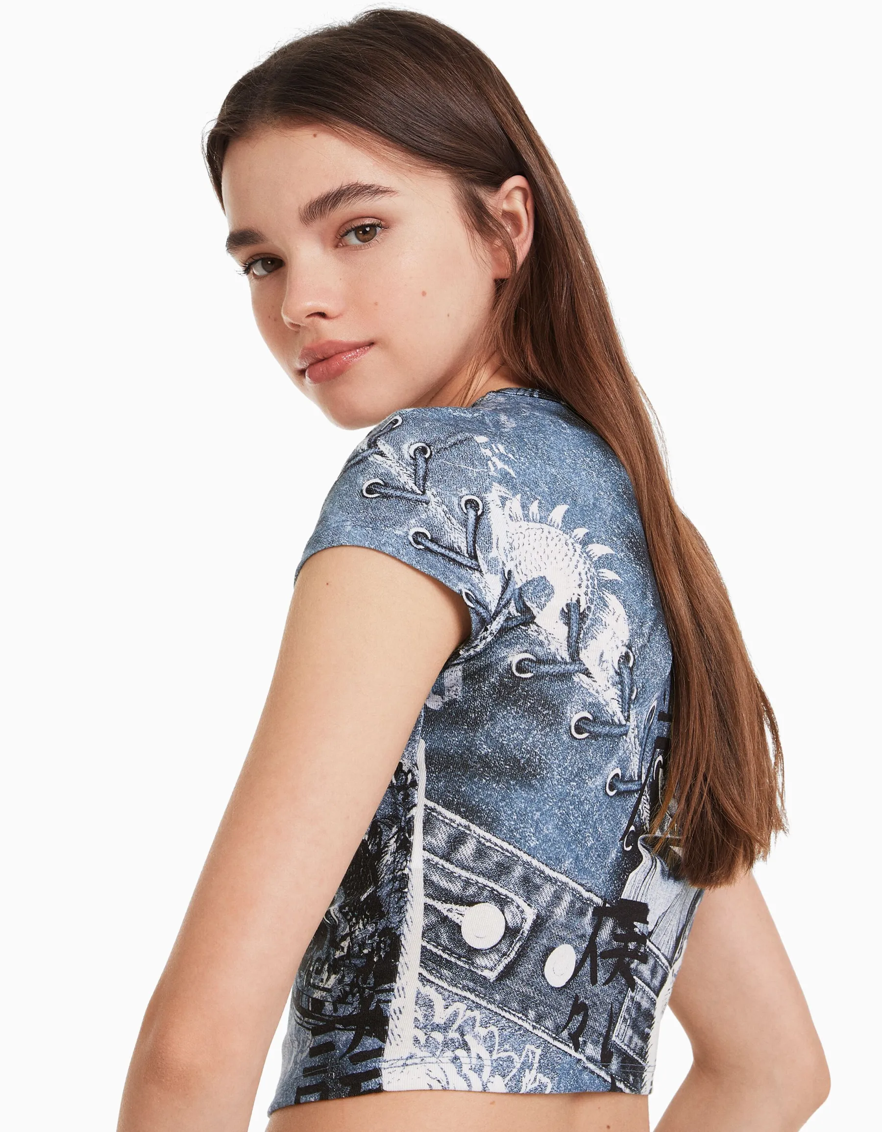 BERSHKA T-shirt manches courtes imprimé Noir Flash Sale