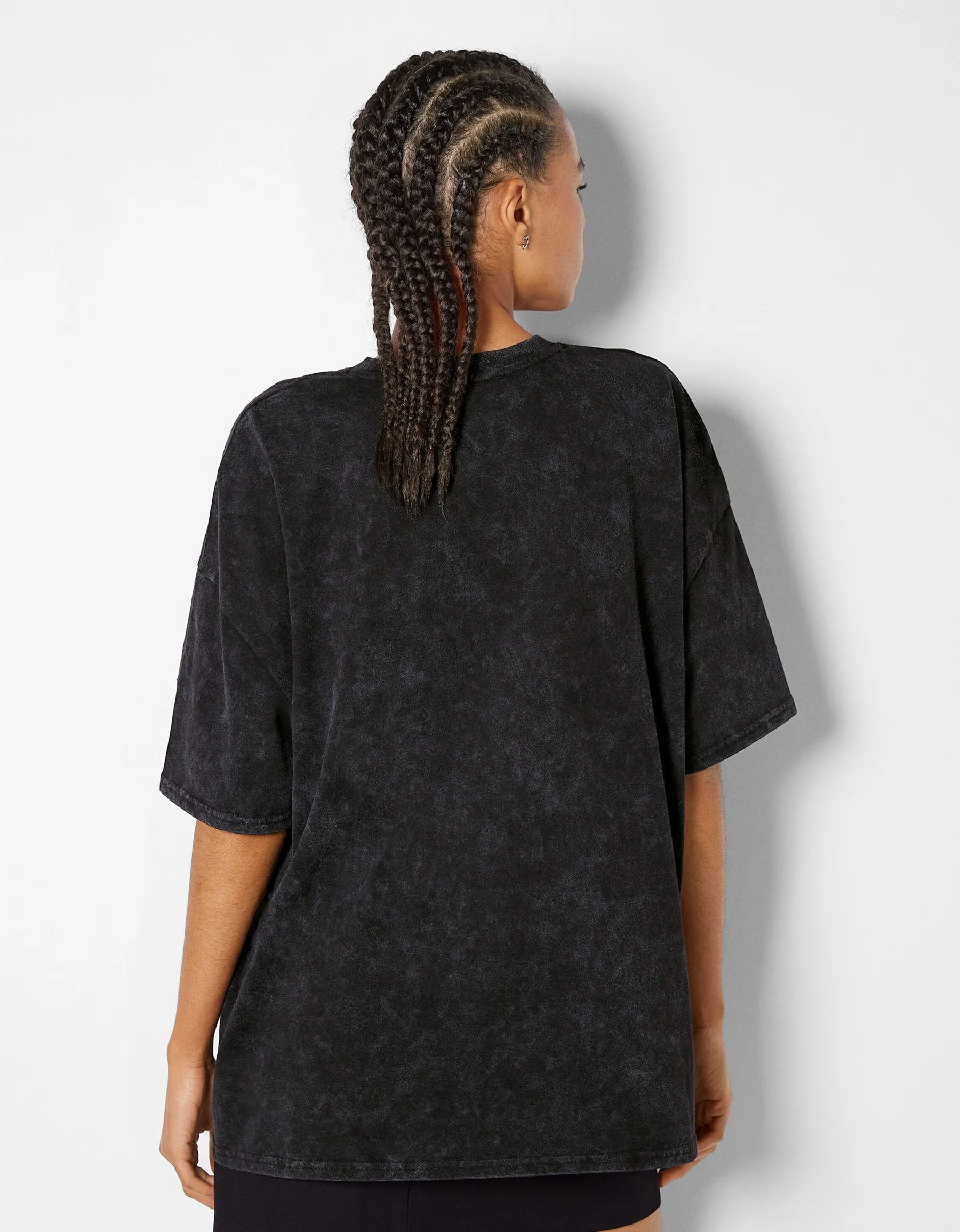 BERSHKA T-shirt manches courtes imprimé Noir Cheap
