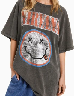 BERSHKA T-shirt manches courtes imprimé Nirvana Noir Store