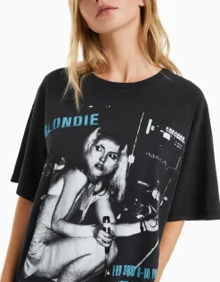 BERSHKA T-shirt manches courtes imprimé Blondie Noir Shop