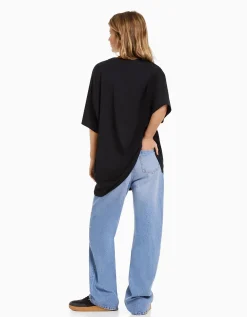 BERSHKA T-shirt manches courtes imprimé Ariana Grande Noir Discount