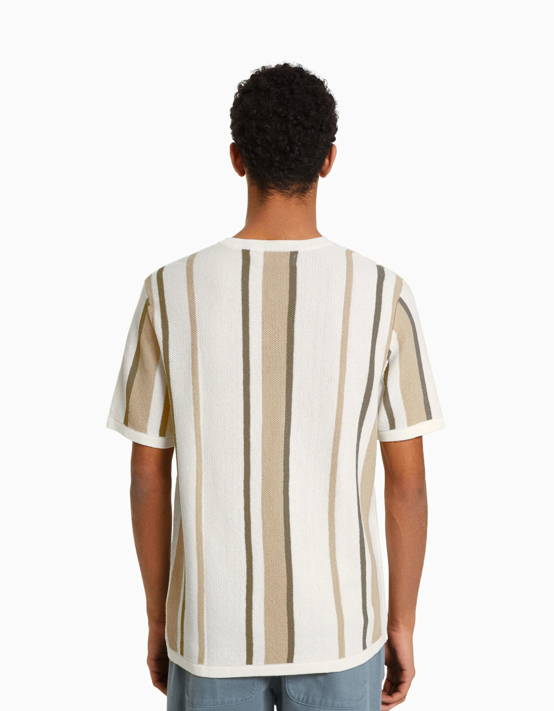 BERSHKA T-shirt manches courtes imprimé rayures verticales Écru Online