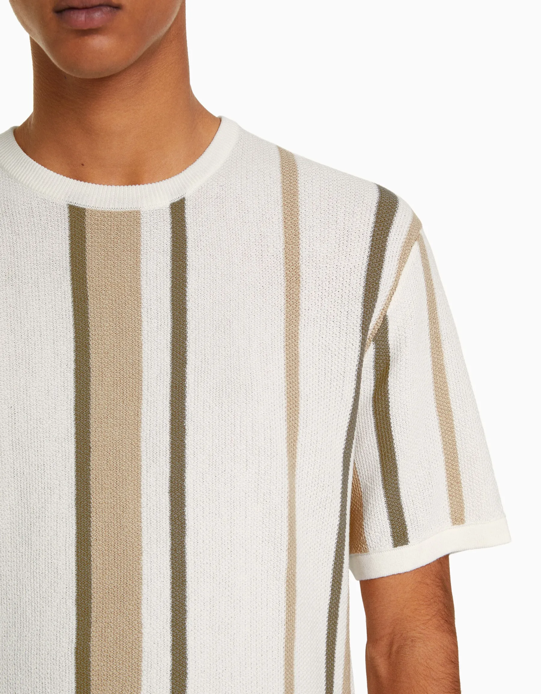 BERSHKA T-shirt manches courtes imprimé rayures verticales Écru Online