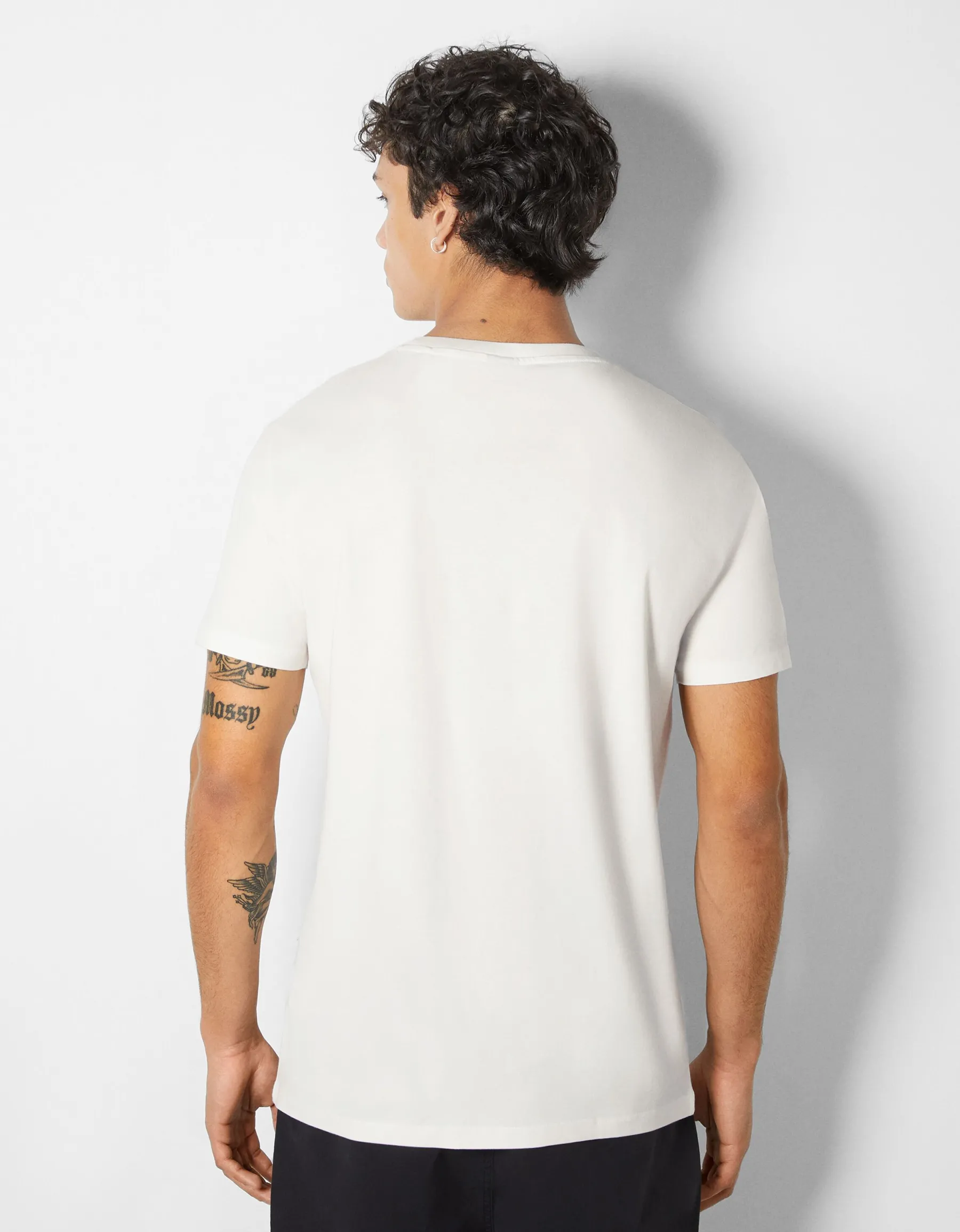 BERSHKA T-shirt manches courtes imprimé photo Blanc cassé Clearance