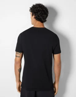 BERSHKA T-shirt manches courtes imprimé photo Blanc cassé Cheap