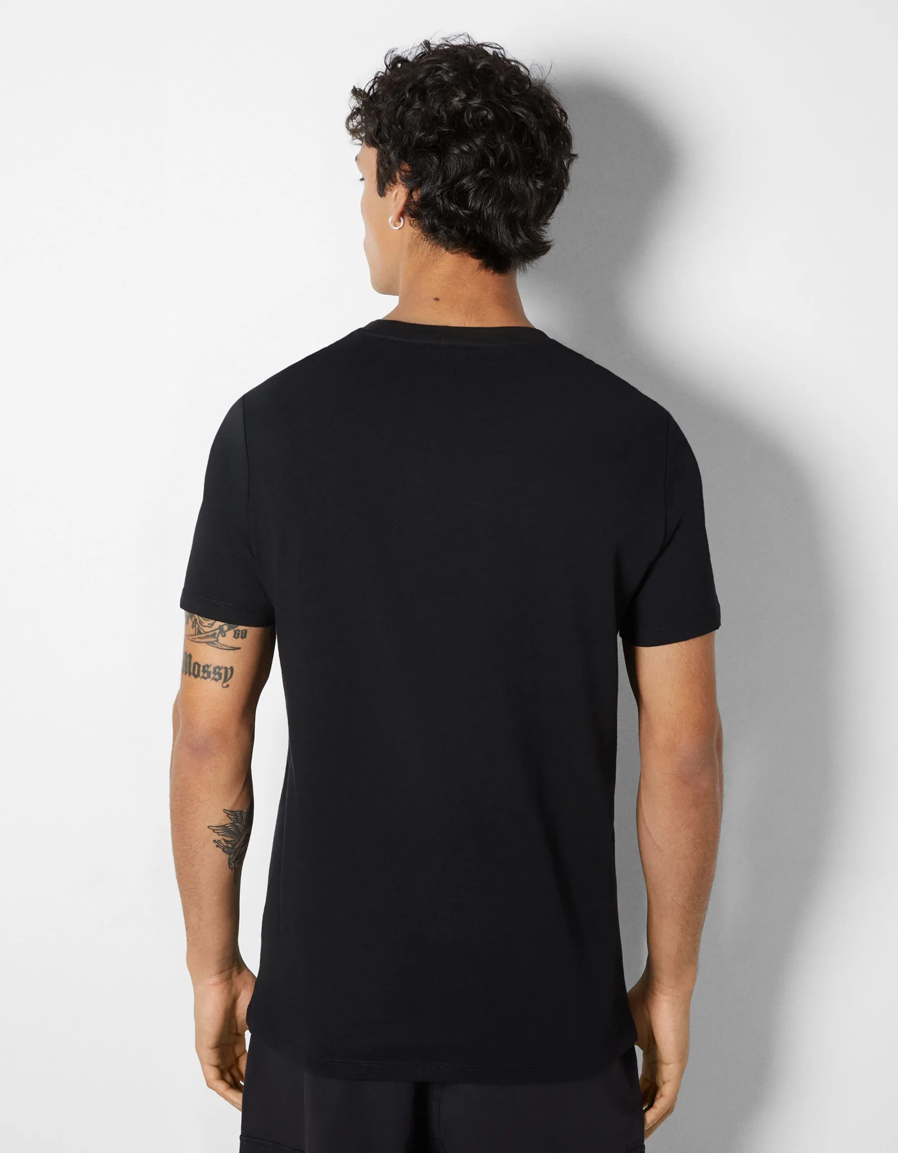 BERSHKA T-shirt manches courtes imprimé photo Blanc cassé Cheap