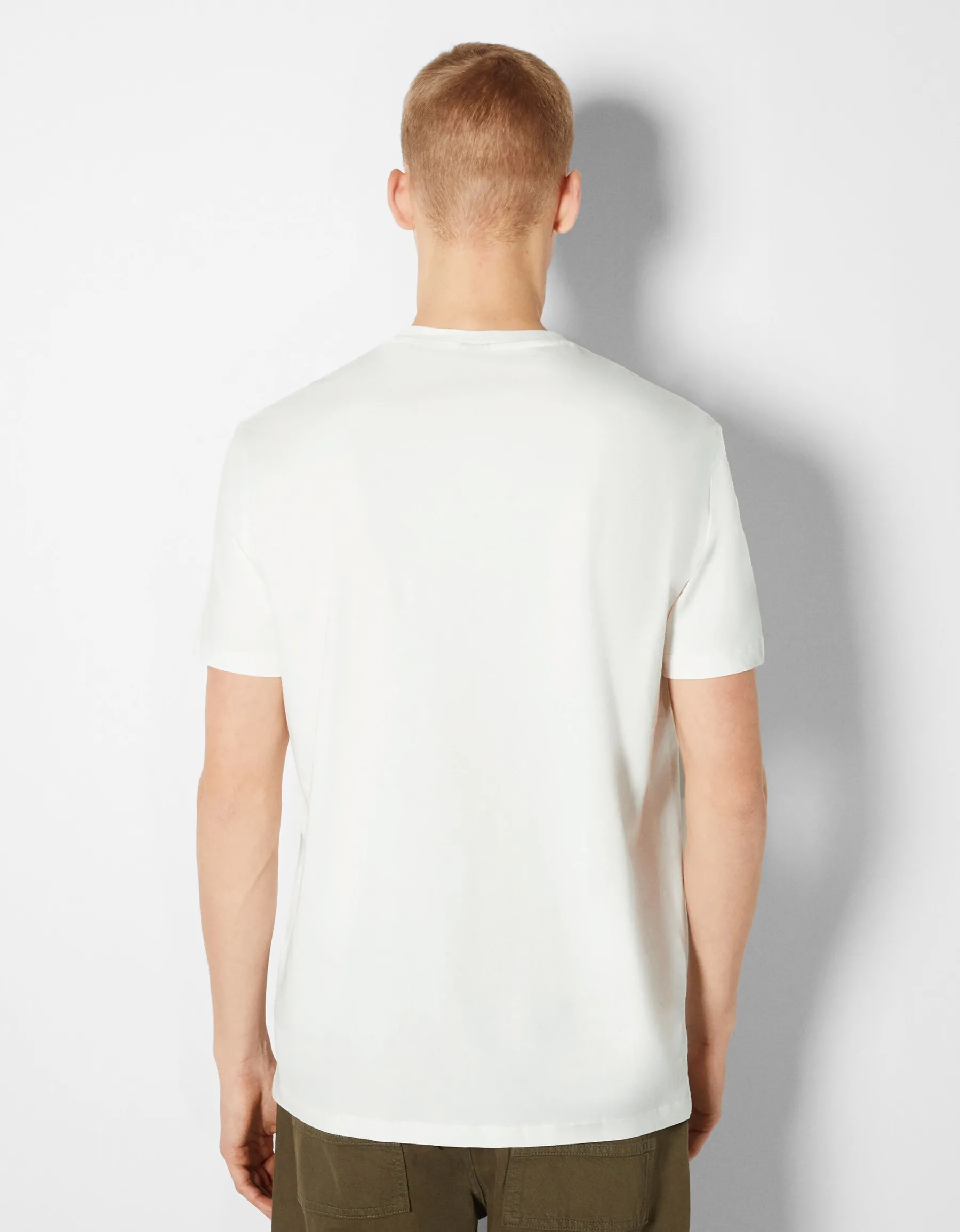 BERSHKA T-shirt manches courtes imprimé photo Blanc cassé Clearance