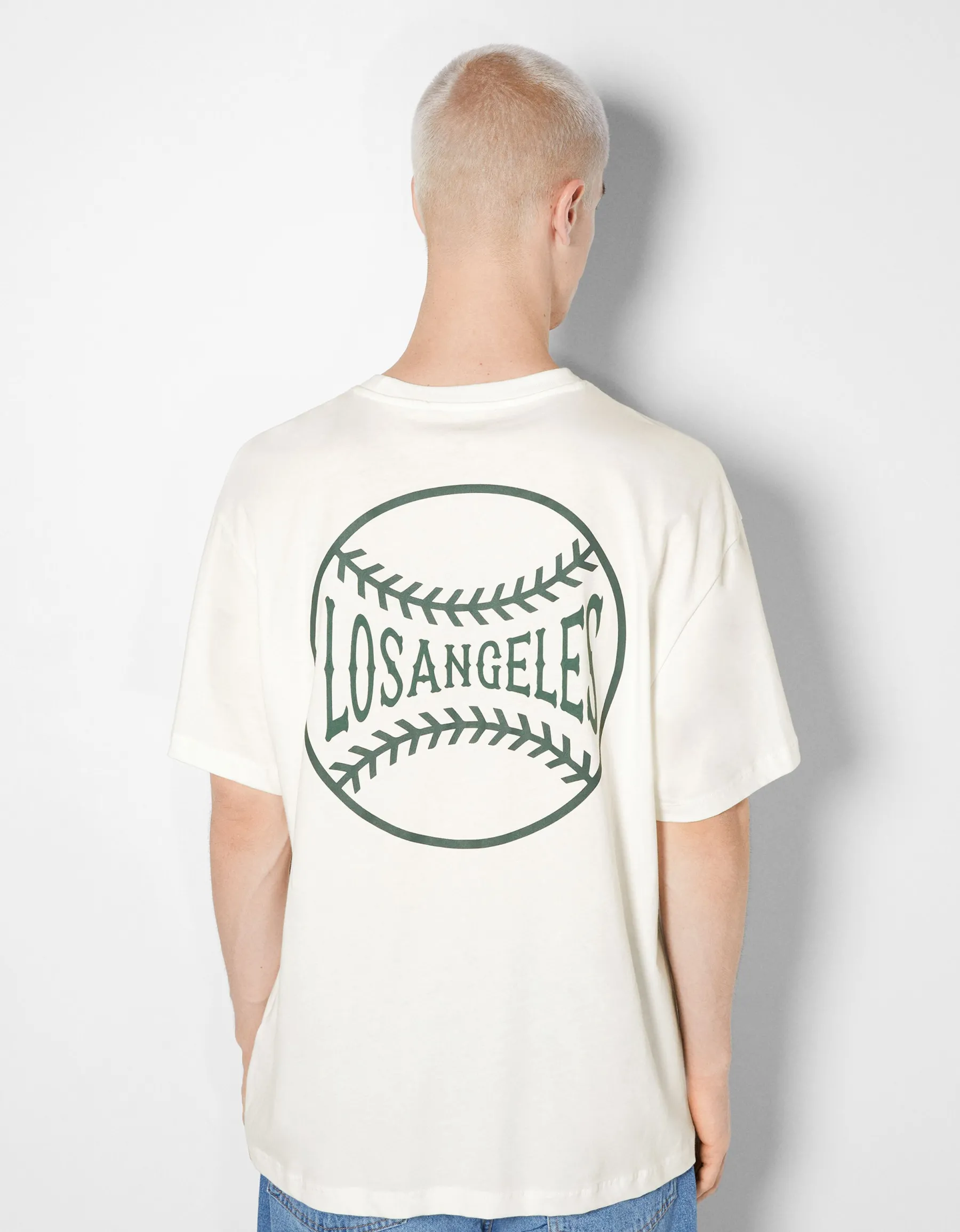 BERSHKA T-shirt manches courtes imprimé Blanc Cheap