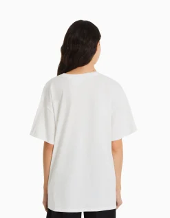 BERSHKA T-shirt manches courtes imprimé Peter Pan Blanc Cheap