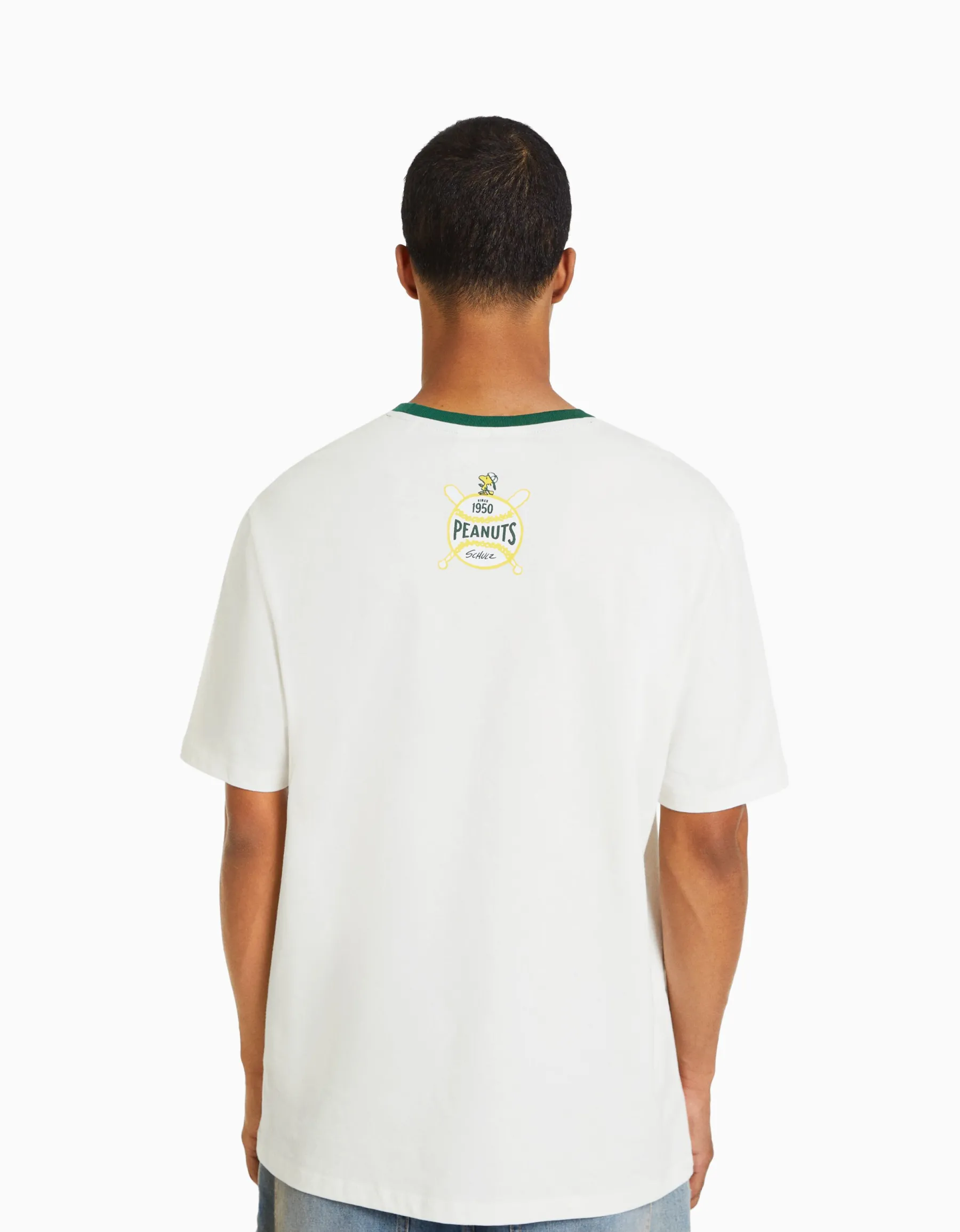BERSHKA T-shirt manches courtes imprimé Snoopy Blanc Cheap