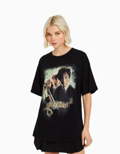 BERSHKA T-shirt manches courtes imprimé Harry Potter Noir New