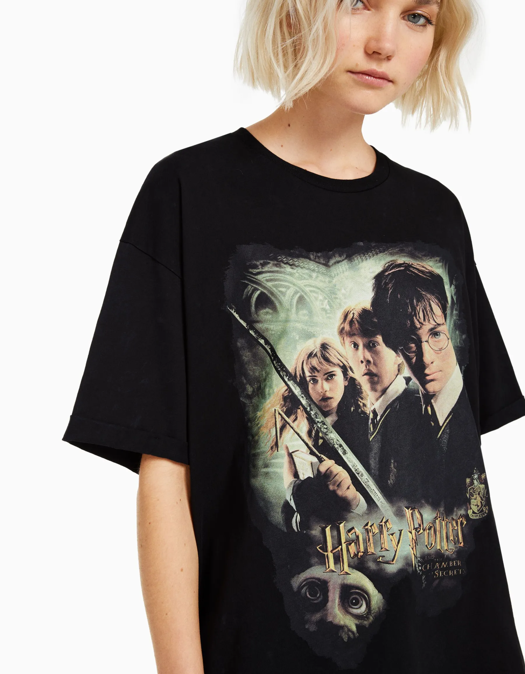 BERSHKA T-shirt manches courtes imprimé Harry Potter Noir New