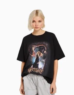 BERSHKA T-shirt manches courtes imprimé Harry Potter Noir Best Sale