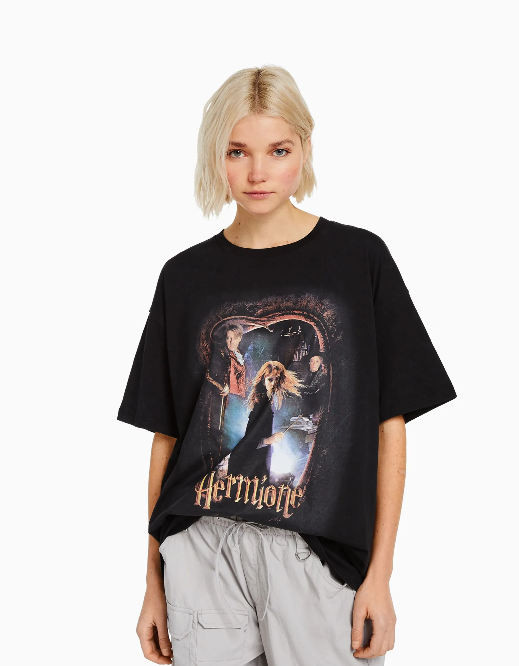BERSHKA T-shirt manches courtes imprimé Harry Potter Noir Best Sale