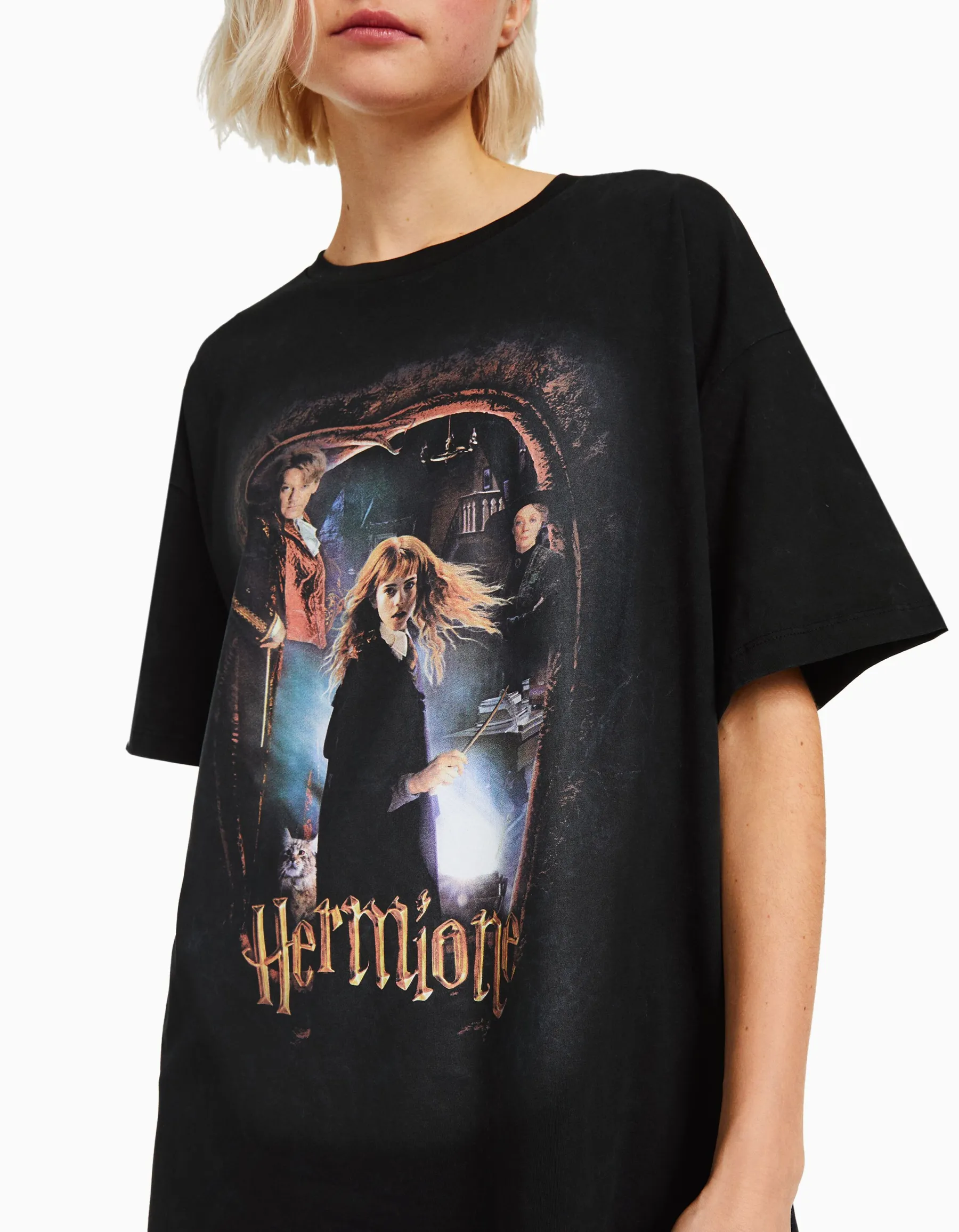 BERSHKA T-shirt manches courtes imprimé Harry Potter Noir Best Sale