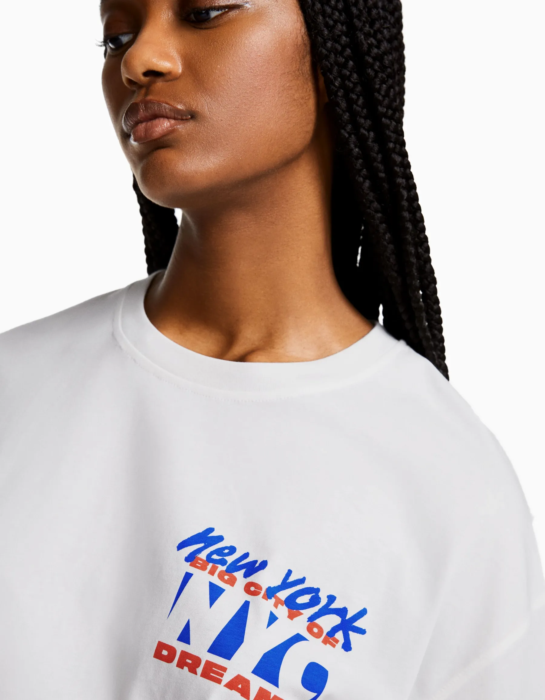 BERSHKA T-shirt manches courtes imprimé Blanc cassé Cheap