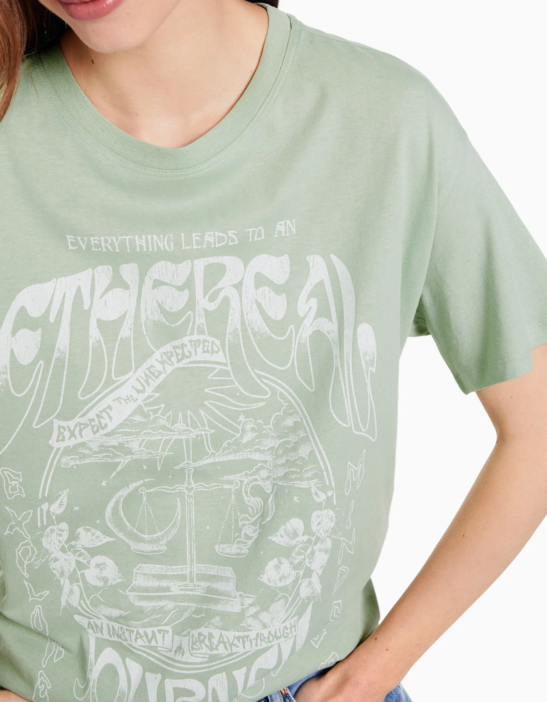 BERSHKA T-shirt manches courtes imprimé Gris Online