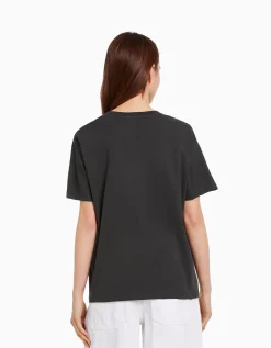 BERSHKA T-shirt manches courtes imprimé Gris Fashion
