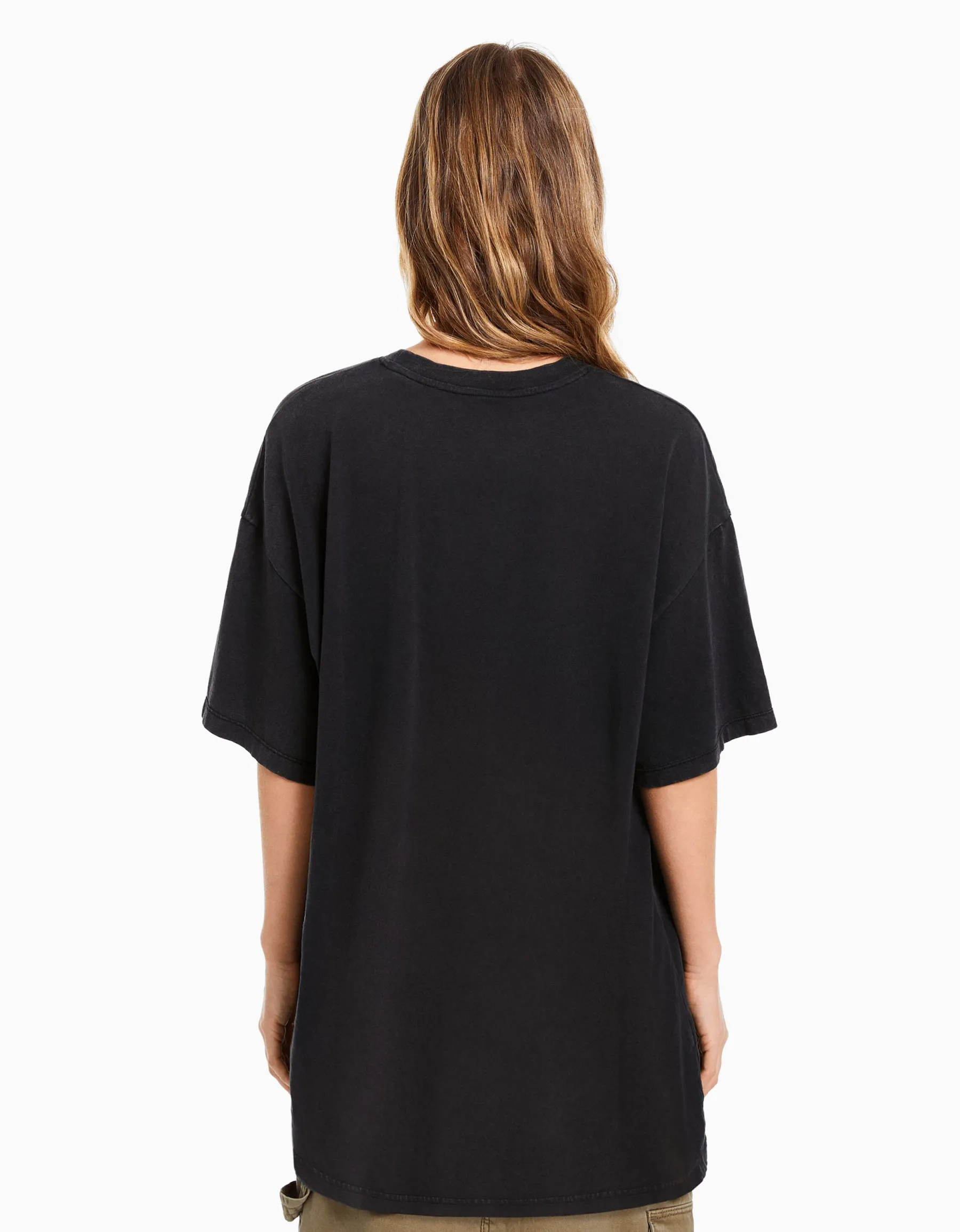 BERSHKA T-shirt manches courtes imprimé Pink Floyd Noir Online