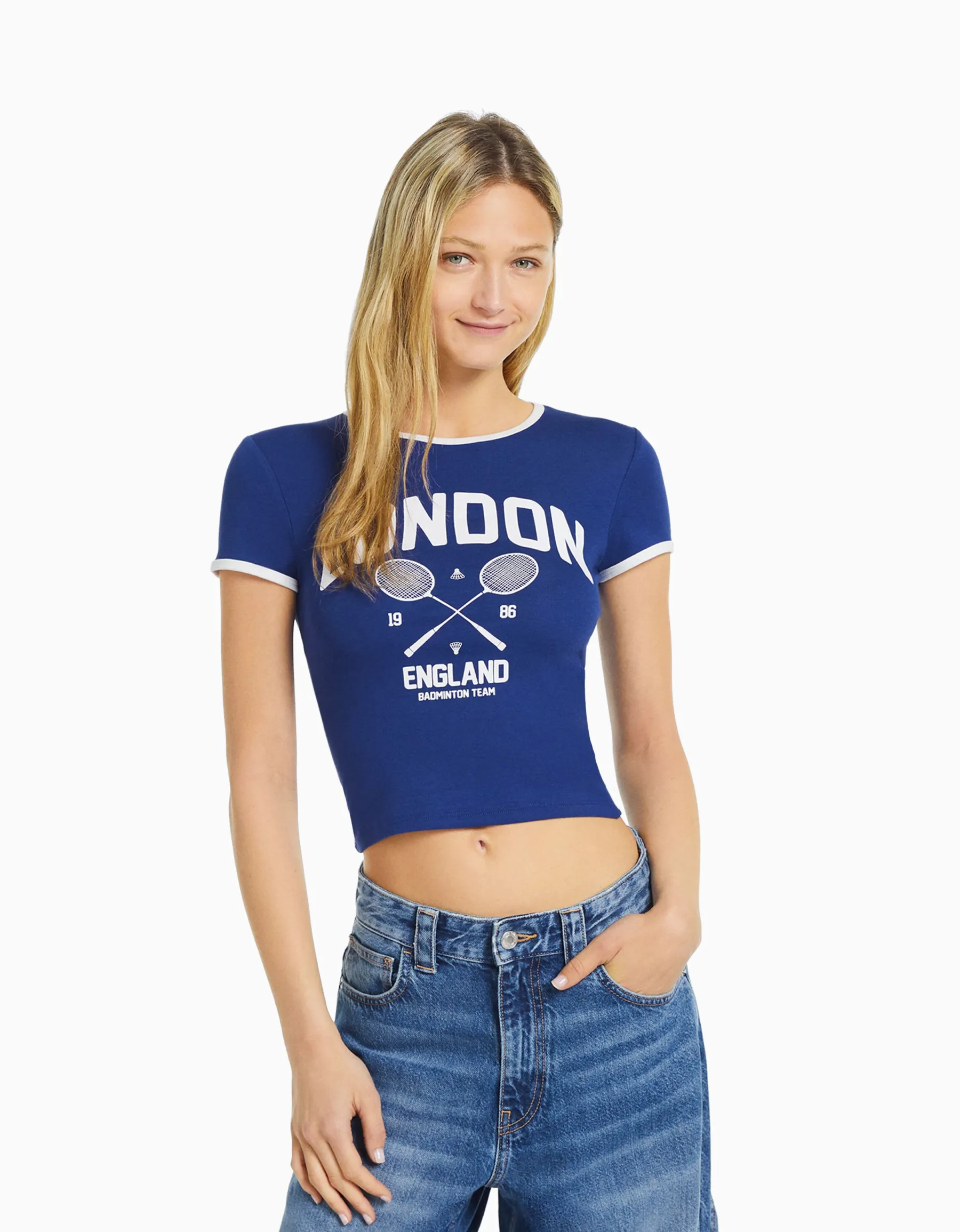 BERSHKA T-shirt manches courtes imprimé Jaune Best Sale