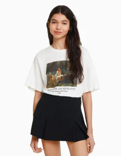 BERSHKA T-shirt manches courtes imprimé Art Series Blanc cassé Cheap