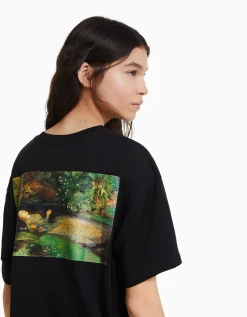 BERSHKA T-shirt manches courtes imprimé Art Series Noir Store