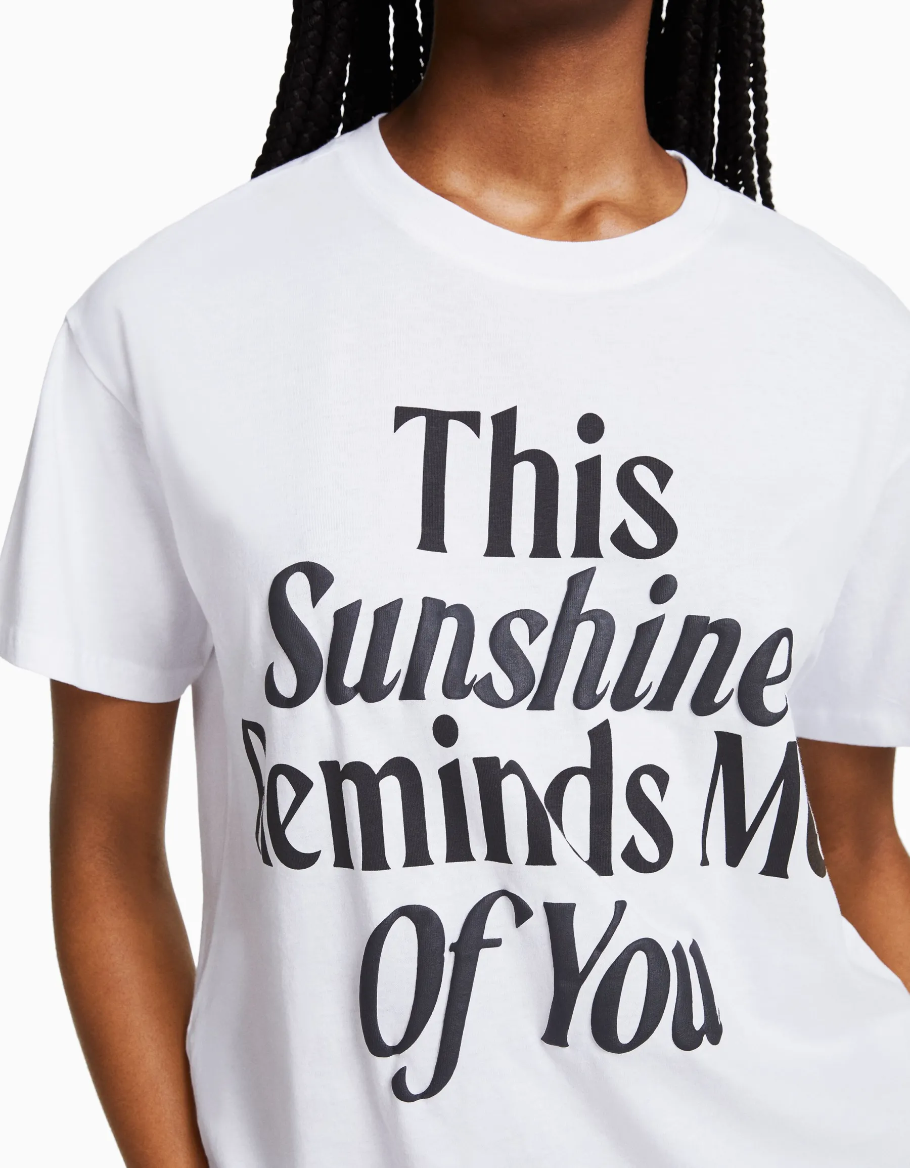 BERSHKA T-shirt manches courtes imprimé Blanc Cheap