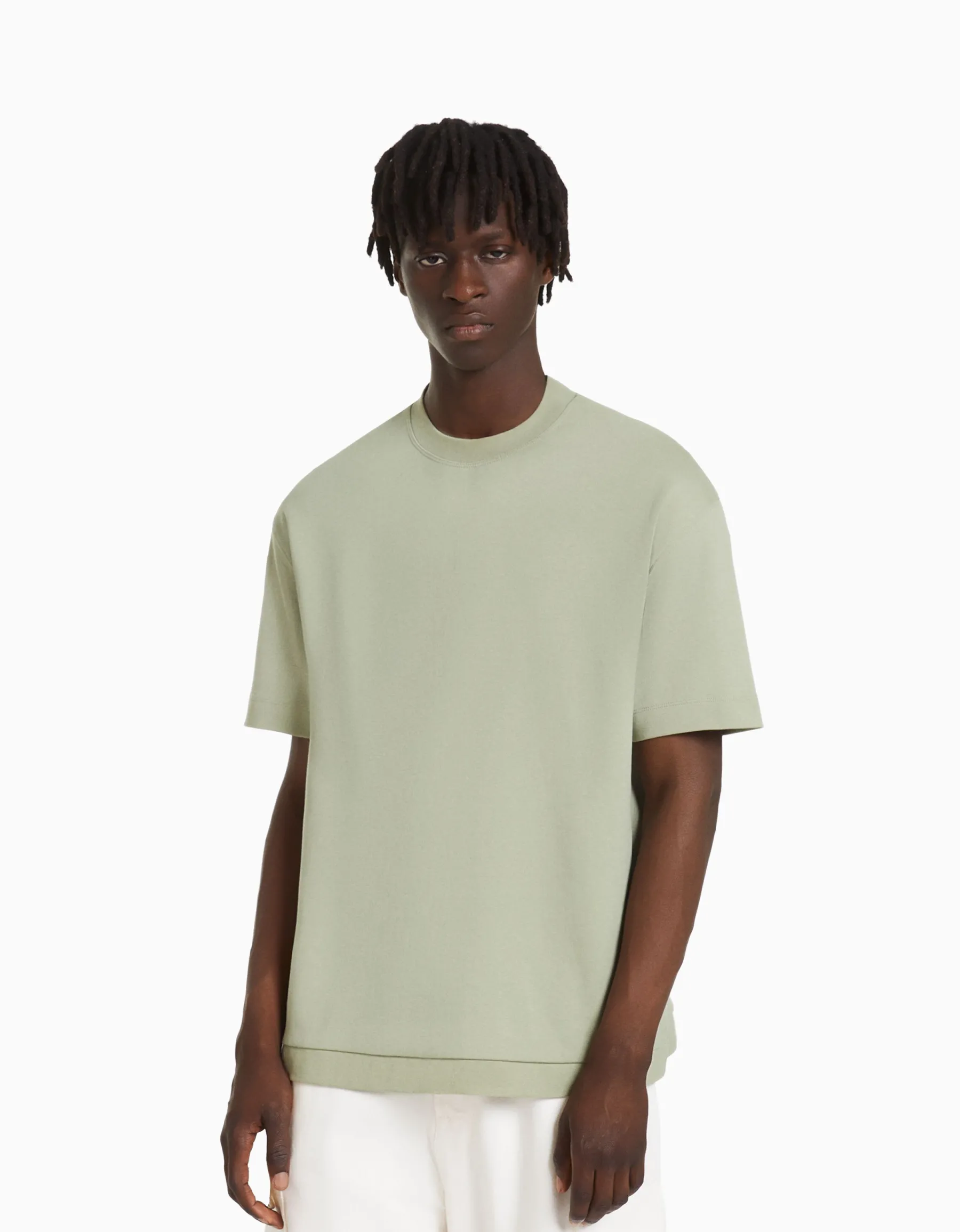 BERSHKA T-shirt manches courtes interlock Kaki Flash Sale