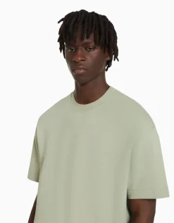 BERSHKA T-shirt manches courtes interlock Kaki Flash Sale