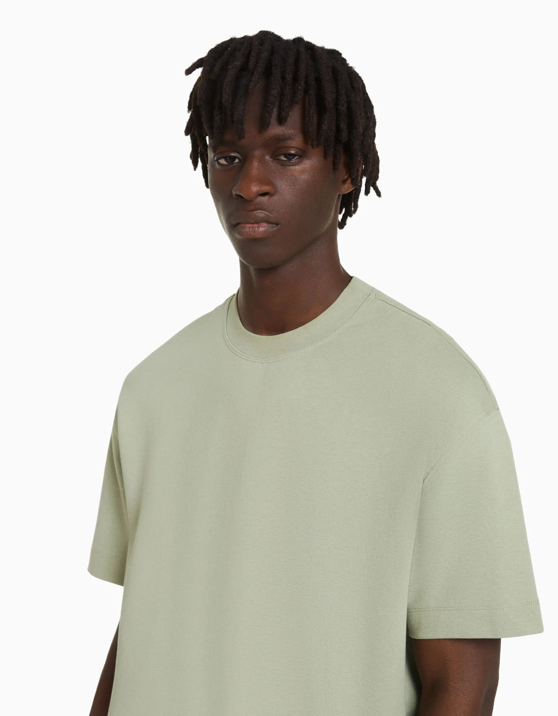 BERSHKA T-shirt manches courtes interlock Kaki Flash Sale