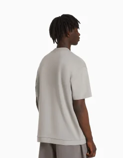 BERSHKA T-shirt manches courtes interlock Gris Outlet