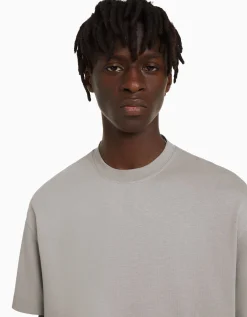 BERSHKA T-shirt manches courtes interlock Gris Outlet