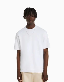 BERSHKA T-shirt manches courtes interlock Blanc Online