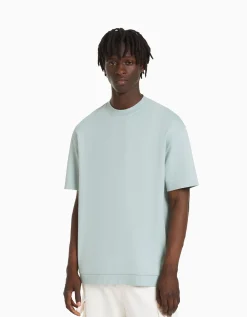 BERSHKA T-shirt manches courtes interlock Vert Shop