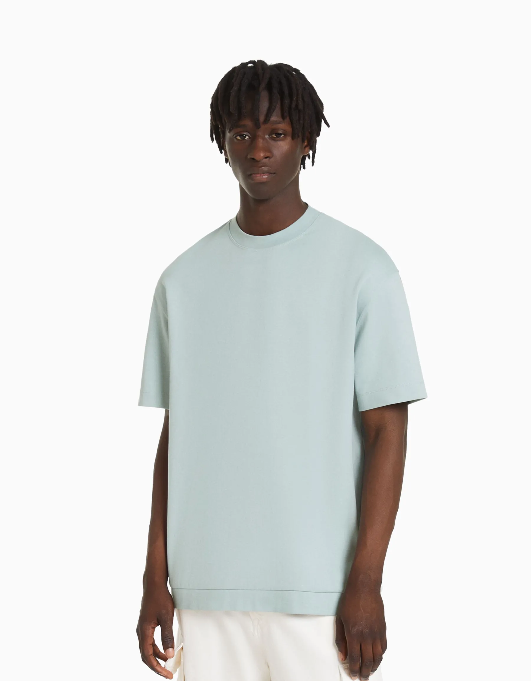BERSHKA T-shirt manches courtes interlock Vert Shop