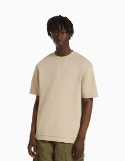 BERSHKA T-shirt manches courtes interlock Camel Cheap