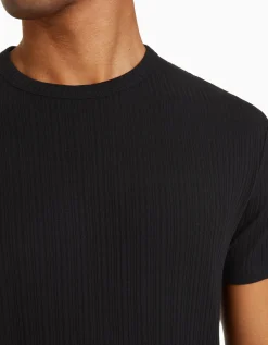 BERSHKA T-shirt manches courtes muscle fit maille côtelée Blanc cassé Hot