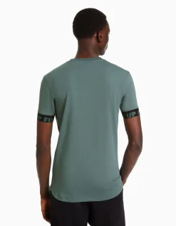 BERSHKA T-shirt manches courtes muscle fit frises Bleu turquoise Cheap