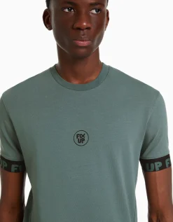 BERSHKA T-shirt manches courtes muscle fit frises Bleu turquoise Cheap