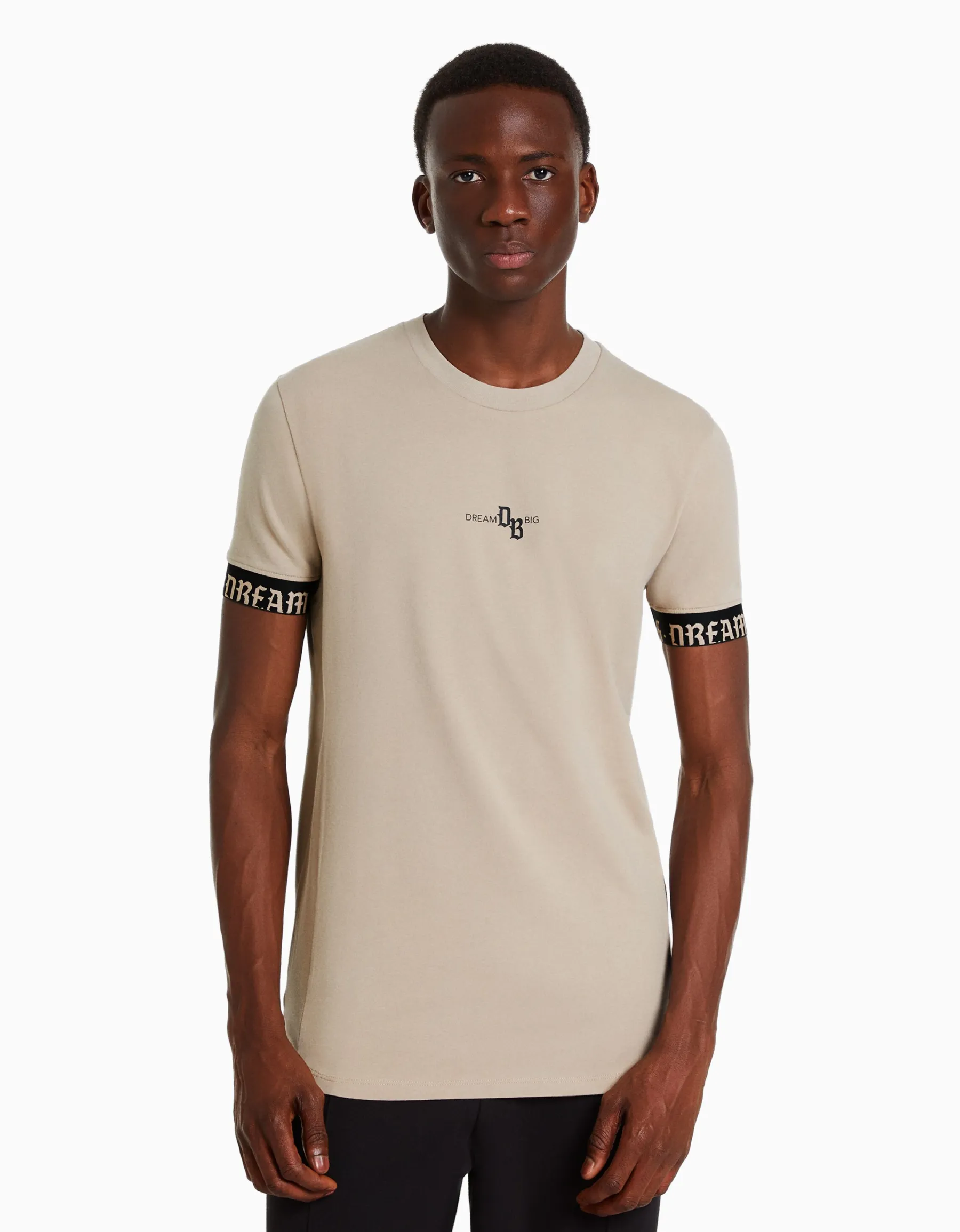 BERSHKA T-shirt manches courtes muscle fit frises Bleu turquoise Outlet