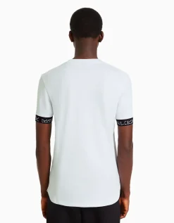BERSHKA T-shirt manches courtes muscle fit frises Bleu turquoise Discount