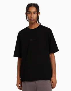BERSHKA T-shirt manches courtes oversize imprimé Blanc Sale
