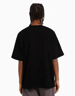 BERSHKA T-shirt manches courtes oversize imprimé Blanc Best